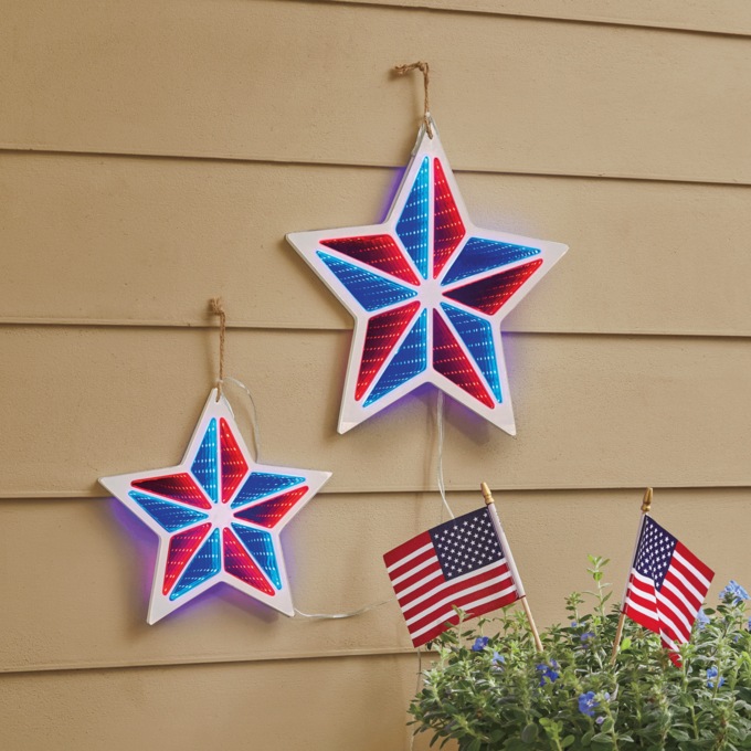 Set of 2 Red White and Blue Star LED Infinity Lights, , large