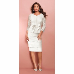 Satin Shutter and Lace Jacket Dress, , large