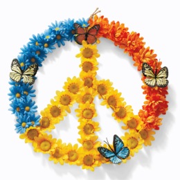 Multicolored Floral Peace Sign Wreath, , large