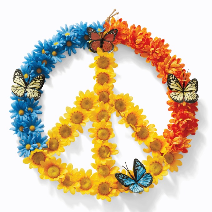 Multicolored Floral Peace Sign Wreath, , large