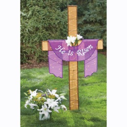 Lit He Is Risen Lawn Cross D&eacute;cor, , large