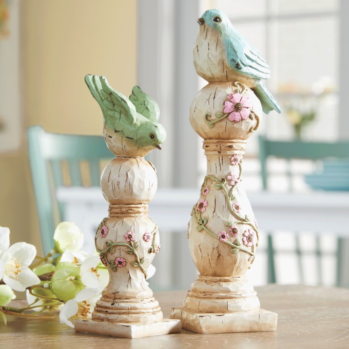 Set of 2 Pedestal Bird Figurines, , large