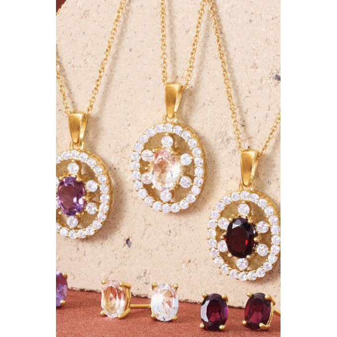 Gemstone Oval Frame Necklace & Earring Set, White Topaz, large