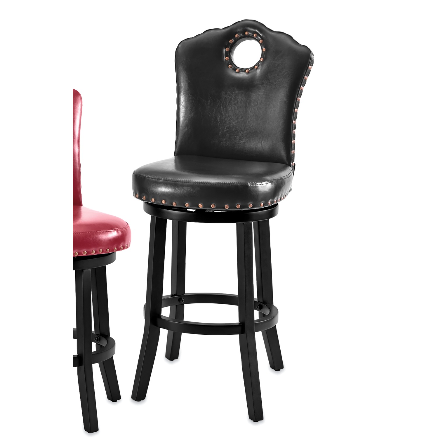 Faux-Leather Nailhead Dining Chair with Elegant Scalloped Back