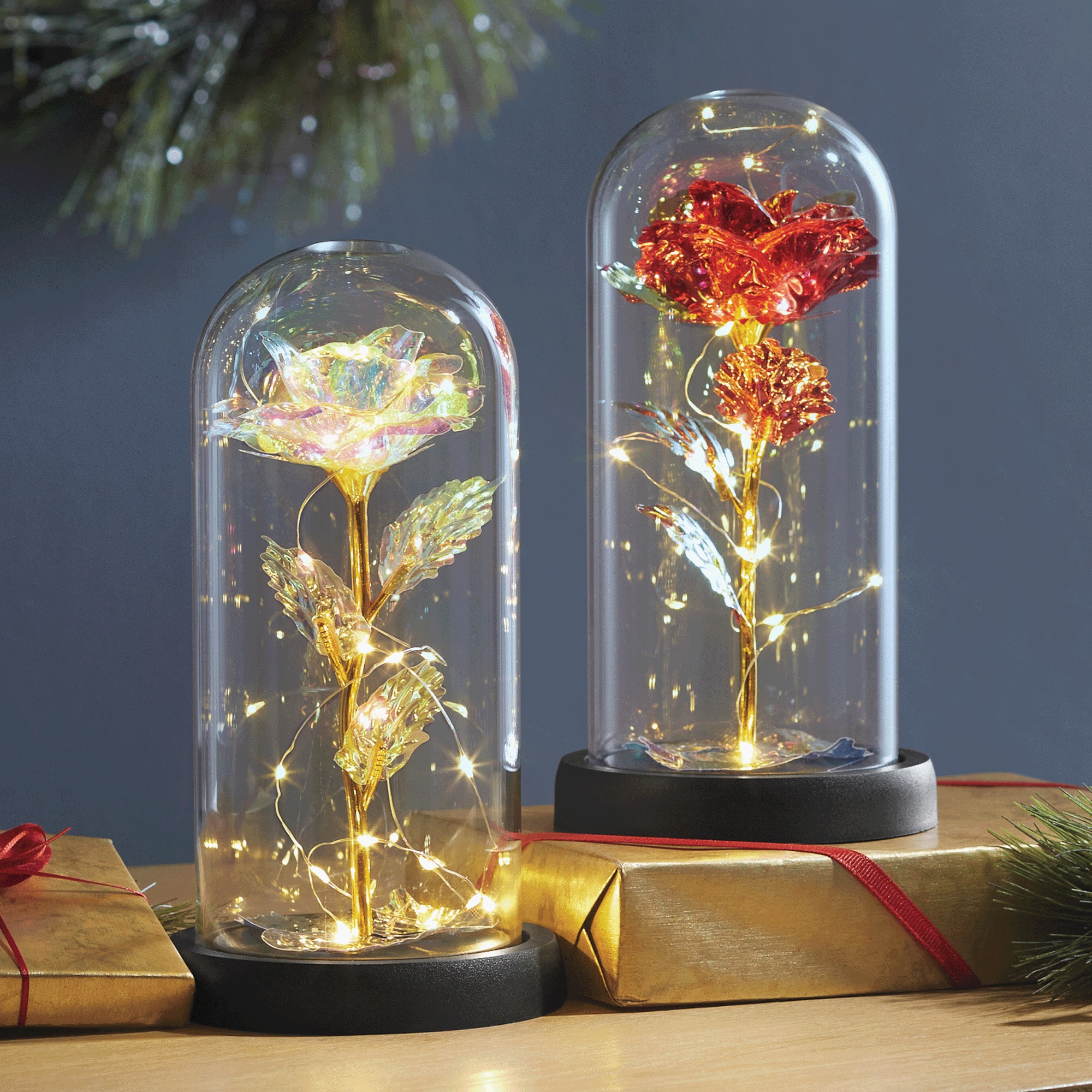 Multicolor Lit Flower in Cloche, , large