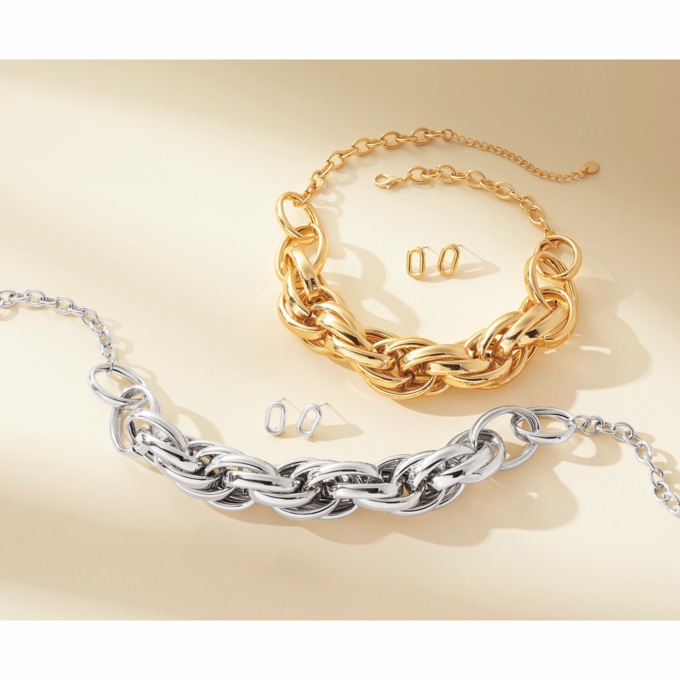 Large Link Necklace & Earrings Set, , large