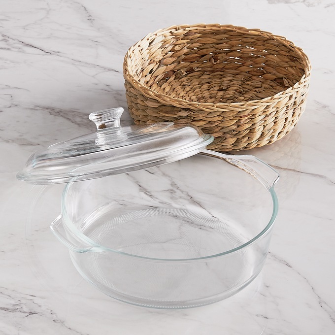 Dolly Covered Round Casserole with Wicker Basket, , large