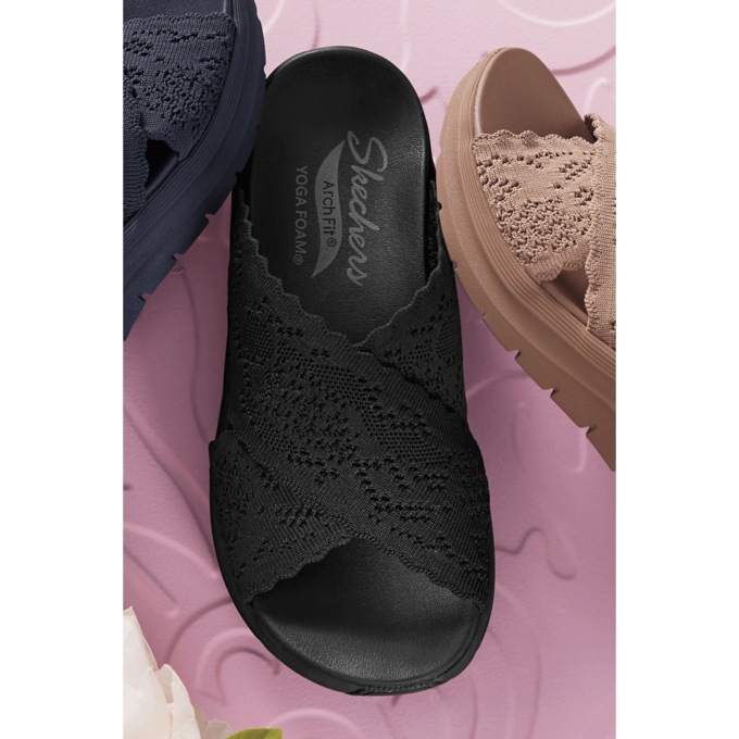 Skechers Arch Fit Slide with Feminine Crisscross Straps , , large