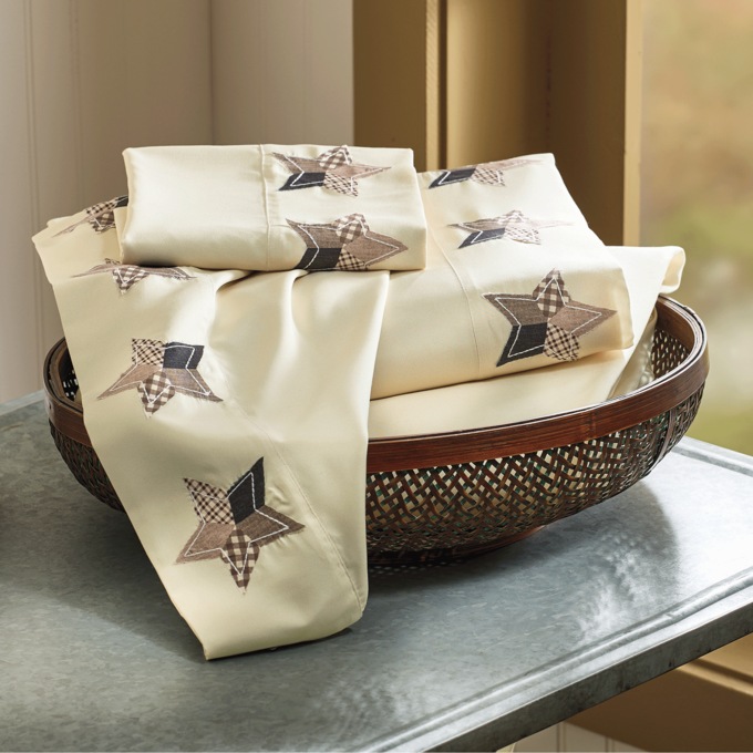 Embellished Rustic Star Microfiber Sheet Set, , large