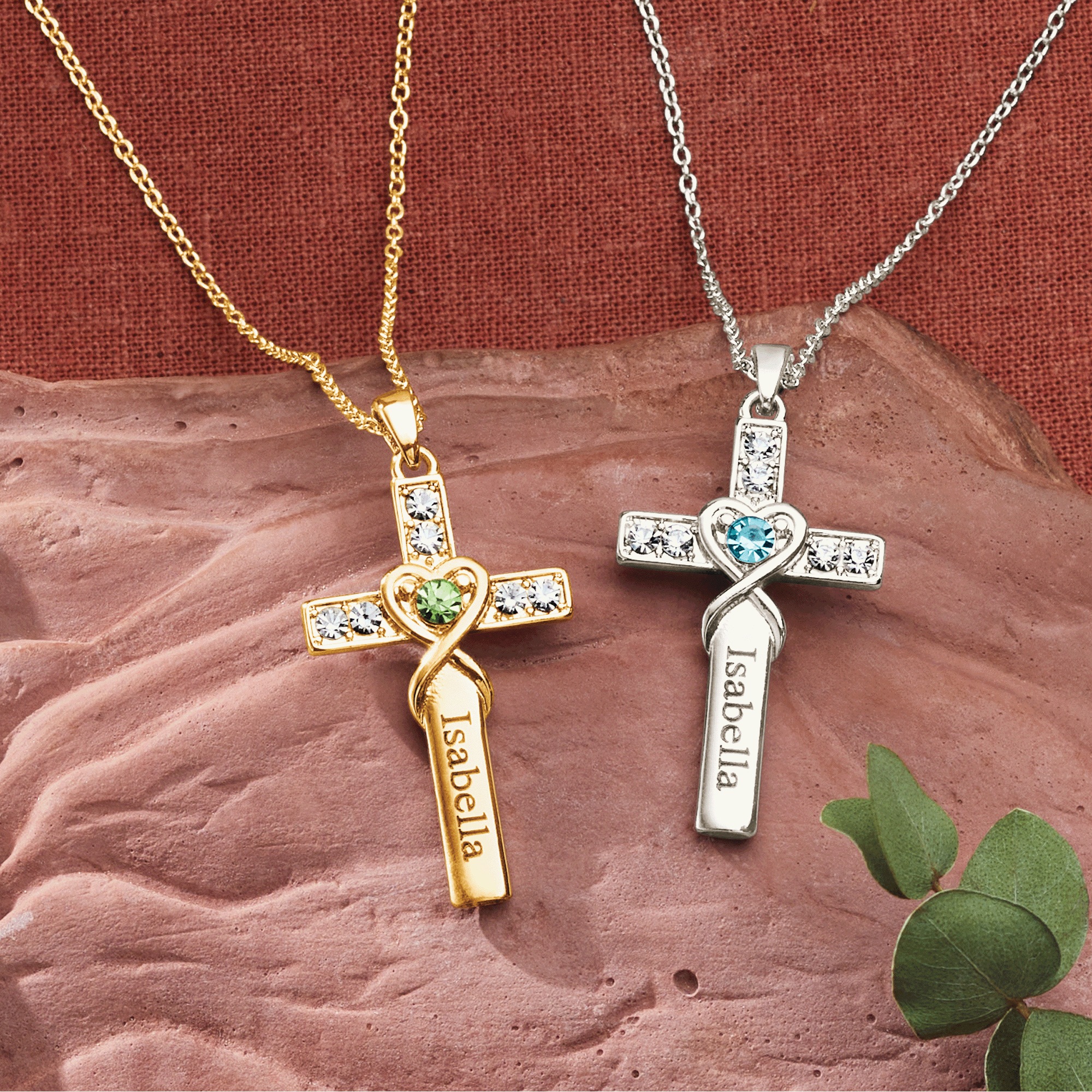 Personalized Birthstone Cross Necklace, , large