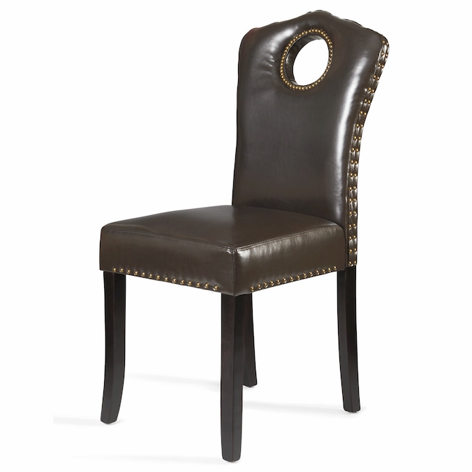 Faux-Leather Nailhead Dining Chair with Elegant Scalloped Back, Chocolate, large