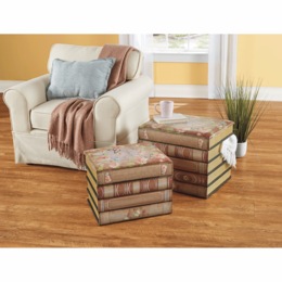 Set of 2 Romantic Floral Book Nesting Ottomans, , large