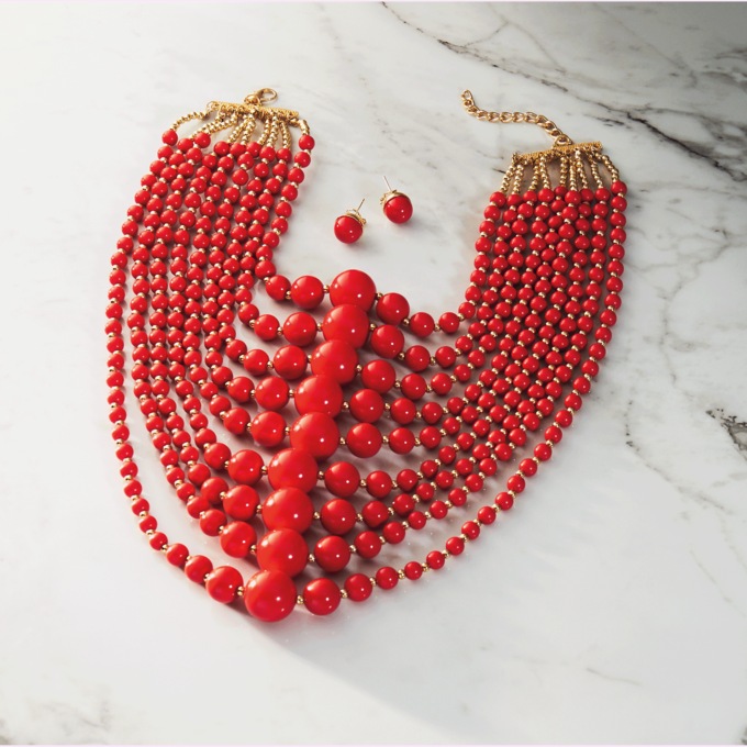 Color Bead Multi-Strand Necklace & Earring Set, , large