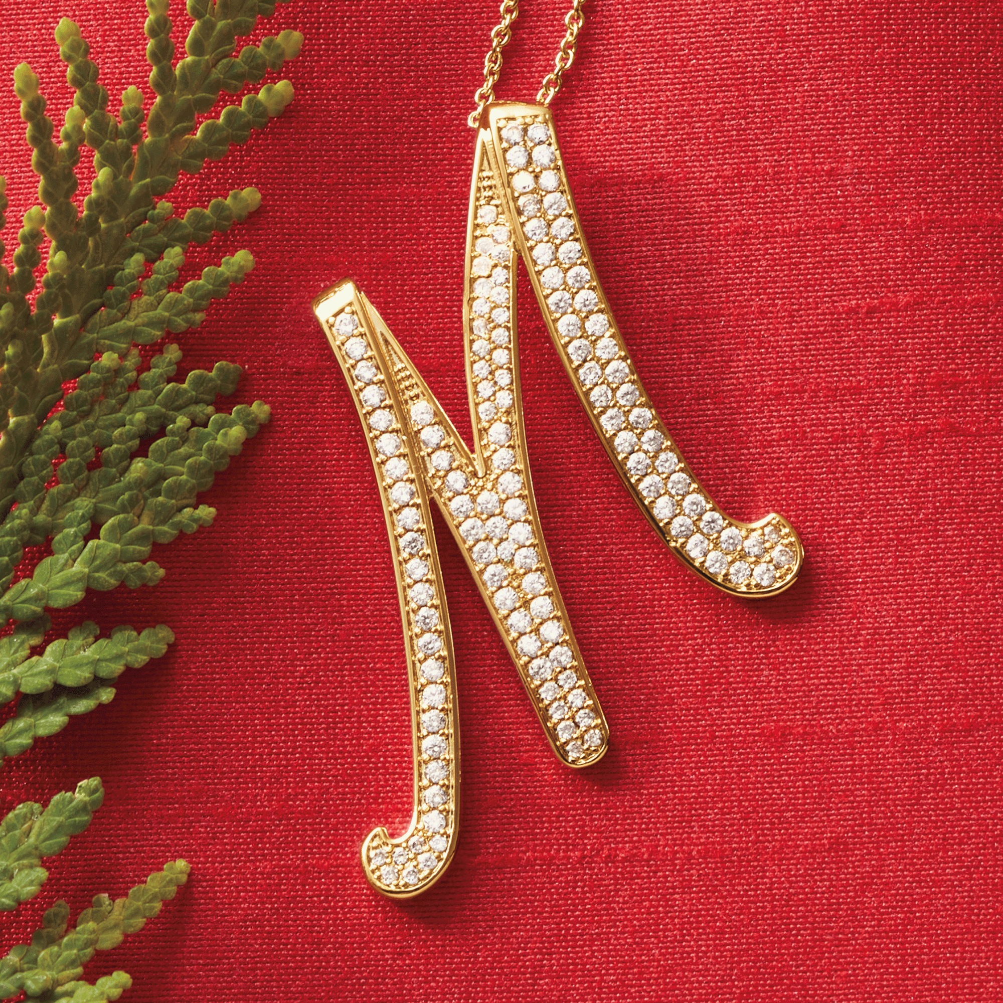 Personalized Initial Cubic Zirconia Script Pendant, , large