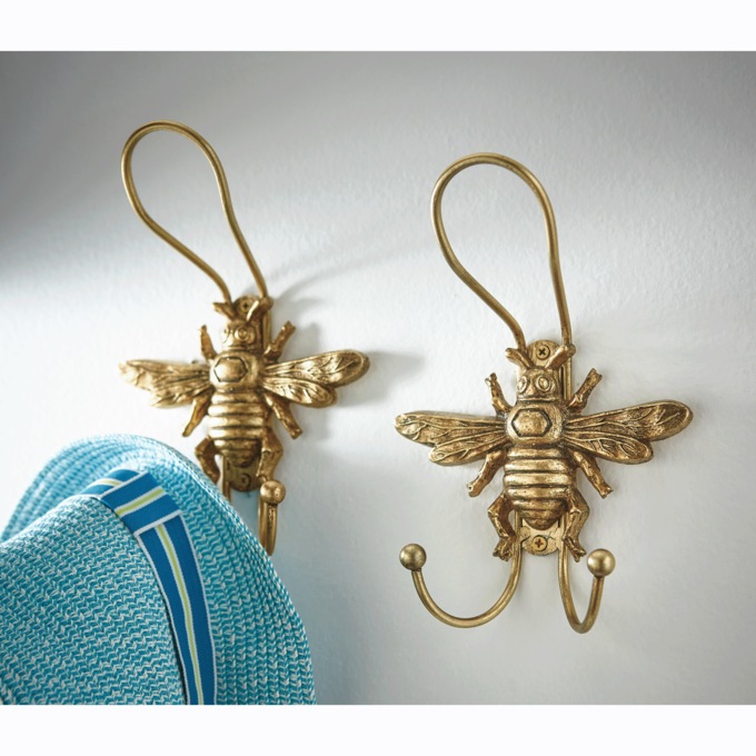Set of 2 Bee Wall Hooks, , large