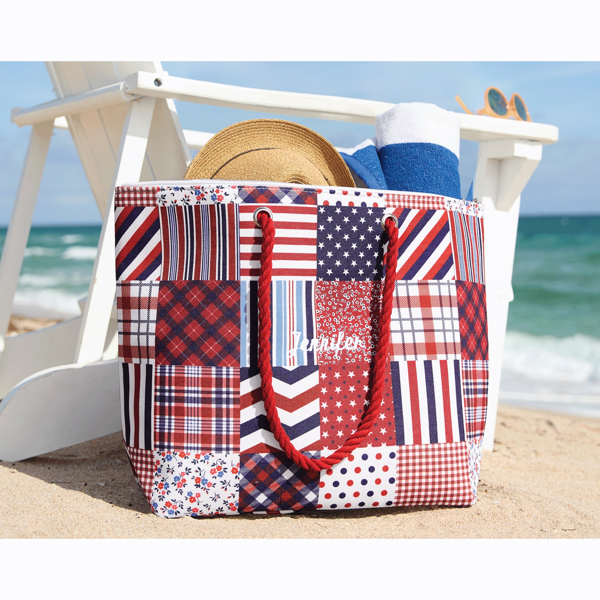 Personalized Americana Patchwork Tote, , large