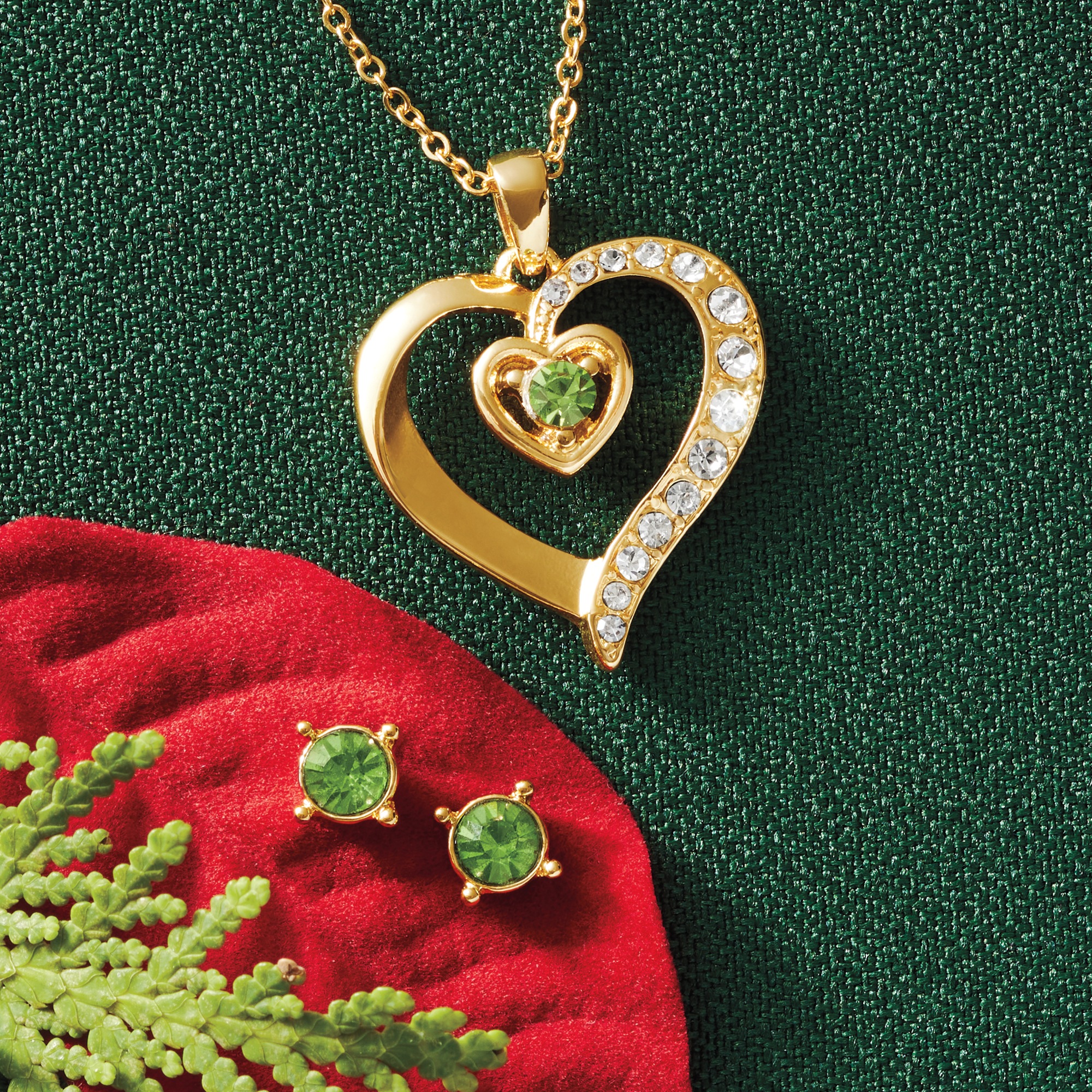 Personalized Birthstone Heart Pendant & Earring Set, , large