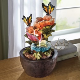 Lit Butterflies and Flowers Fountain, , large
