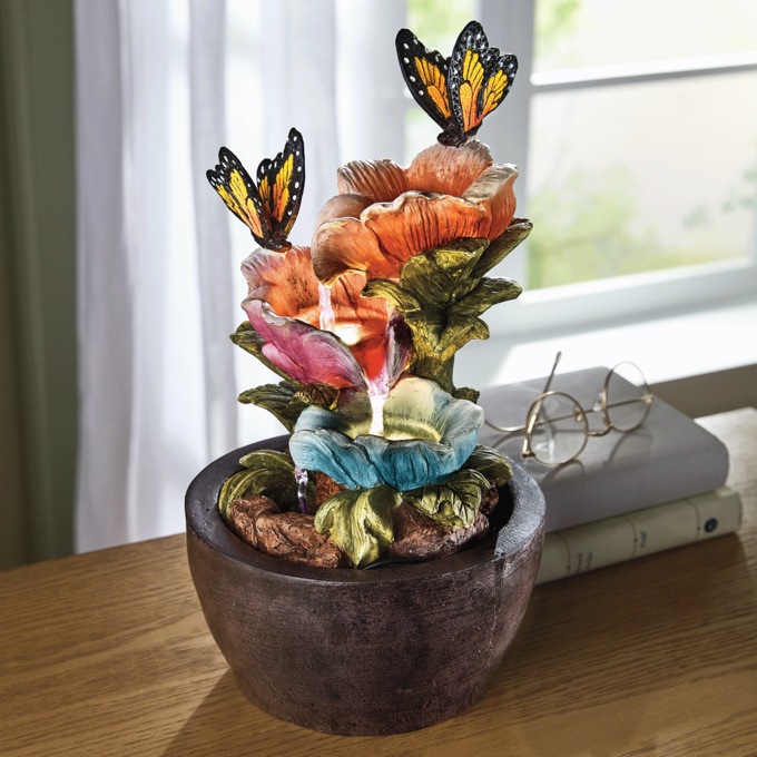 Lit Butterflies and Flowers Fountain, , large