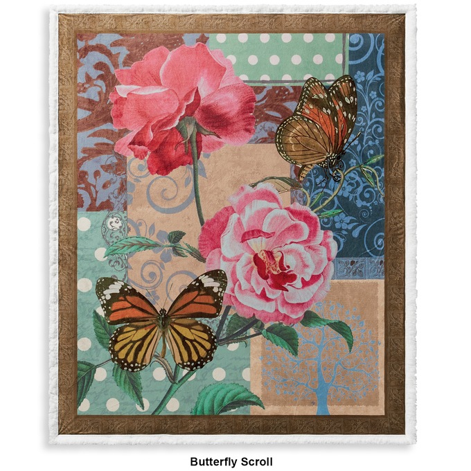 Butterfly Scroll Novelty Sherpa Throw, , large