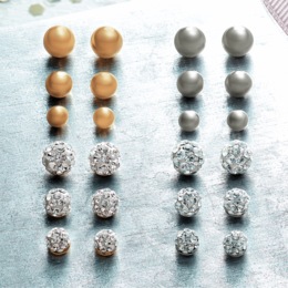 6-Pair Cubic Zirconia &amp; Ball Post Earrings Set, , large