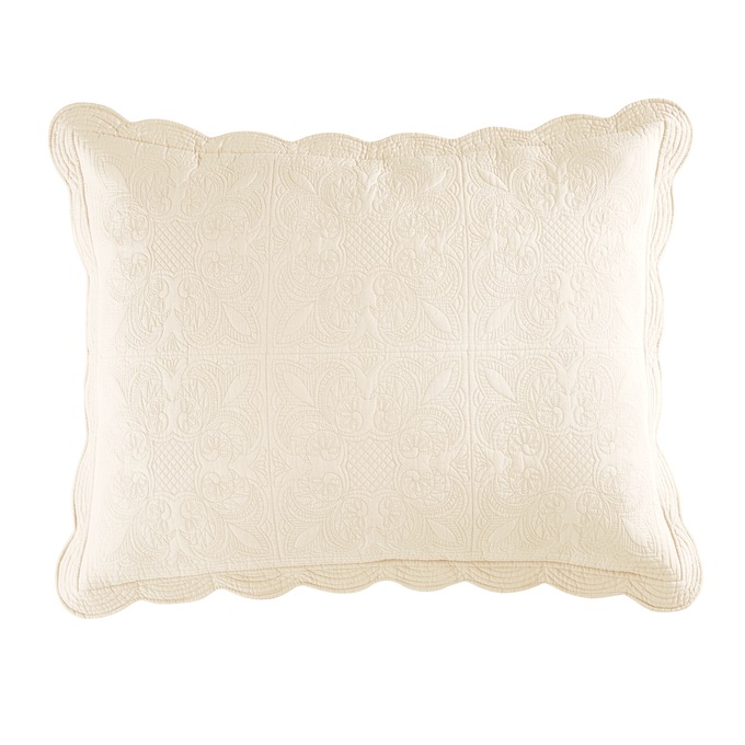 Chateau Cotton Sham with Scalloped Edges, Ivory, large