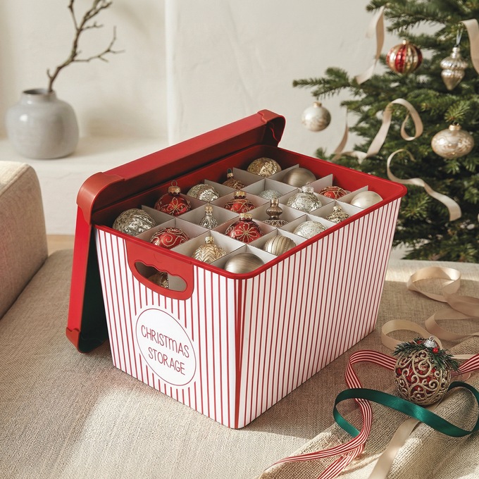 Simplify 60-Ct. Christmas Ornament Storage Organizer, Red White Stripe, large