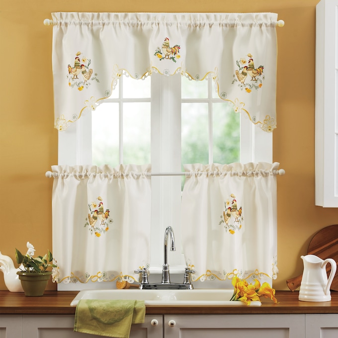 3-Piece Rooster Kitchen Curtain Set, , large