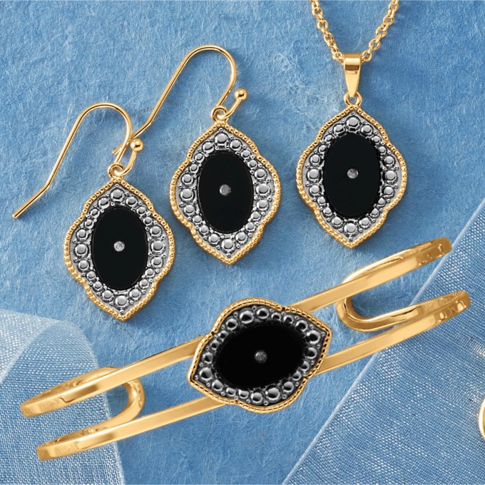 Goldtone Diamond Accent Gem Drop Jewelry Set, , large