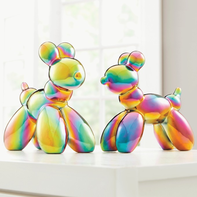 Set of 2 Colorful Balloon Dog Figurines, , large