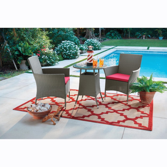 3-Piece Wicker Bistro, Gray Red, large