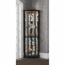 Tessa Lighted Display Corner Curio Cabinet with Glass Shelves and Mirrored Back, , large
