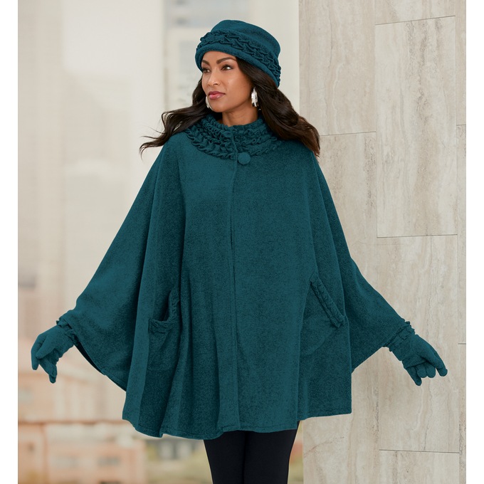 Fleece Ruffle-Trim Cape, , large