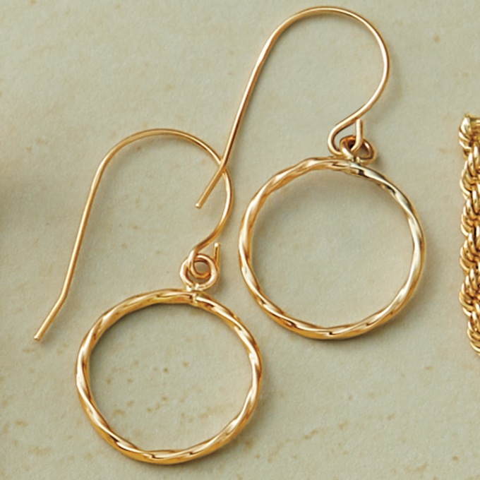 10k Gold Circle Drop Wire Earrings, , large