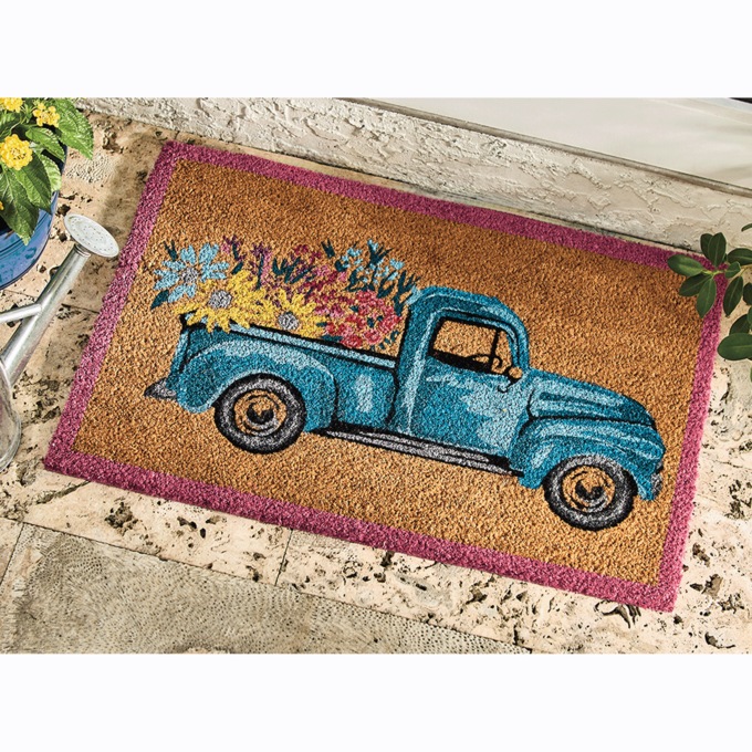 Floral Truck Coir Mat, , large