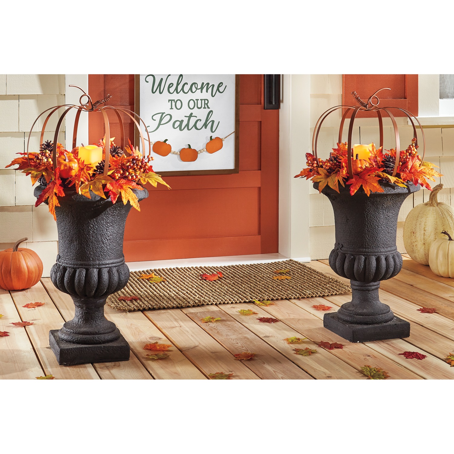 Pumpkin Floral Urn Filler With Led Candle Seventh Avenue
