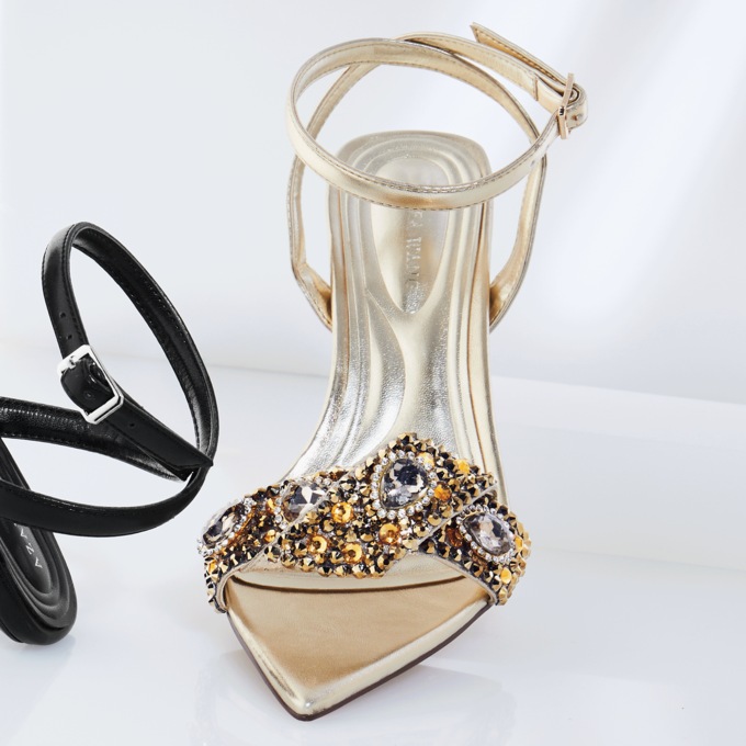 Azalea Wang Mael Pointed-Toe Sandal with Beads and Rhinestones, , large