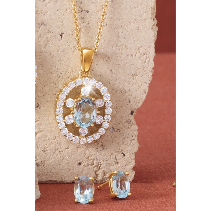 Gemstone Oval Frame Necklace & Earring Set, Blue Topaz, large