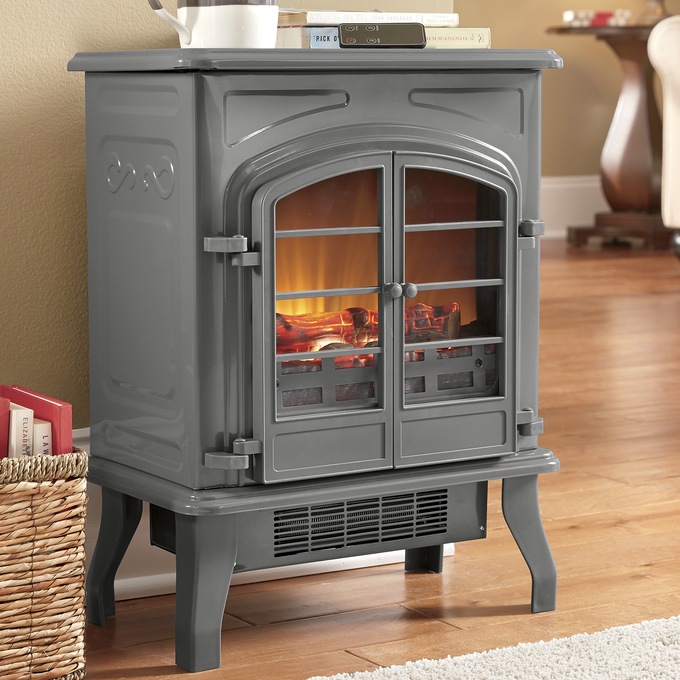 Electric Fireplace Stove, 1500W, with Remote, Graphite, large