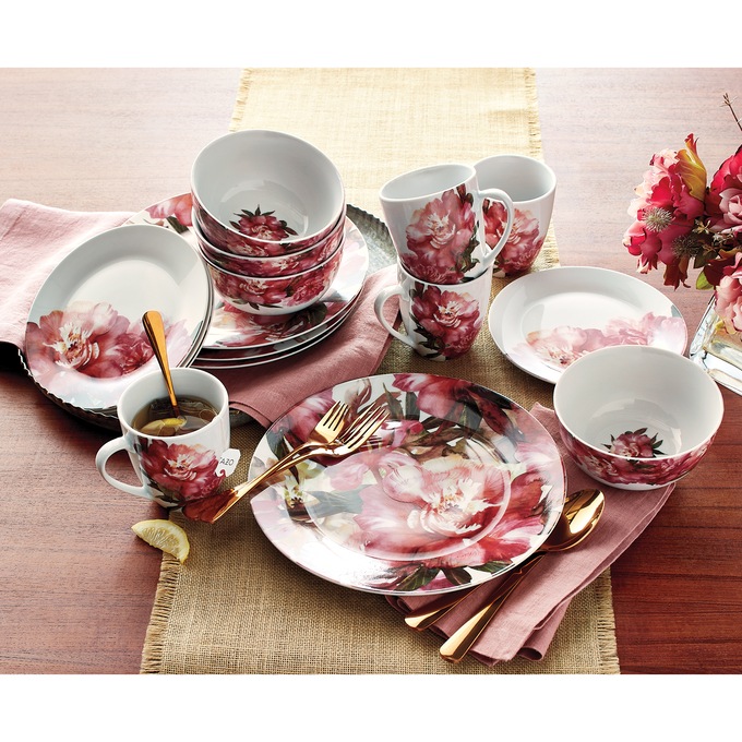 16-Piece Large Floral Porcelain Dinnerware Set, , large