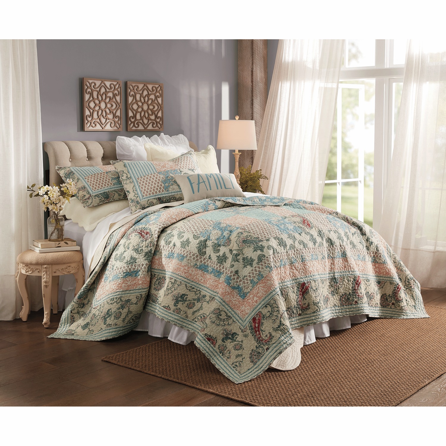 Abriana Paisley and Floral Oversized Cotton Quilt & Sham | Seventh