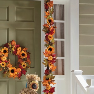Lit Sunflower and Pumpkin Garland, , large