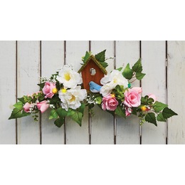 Lit Floral Birdhouse Swag, , large