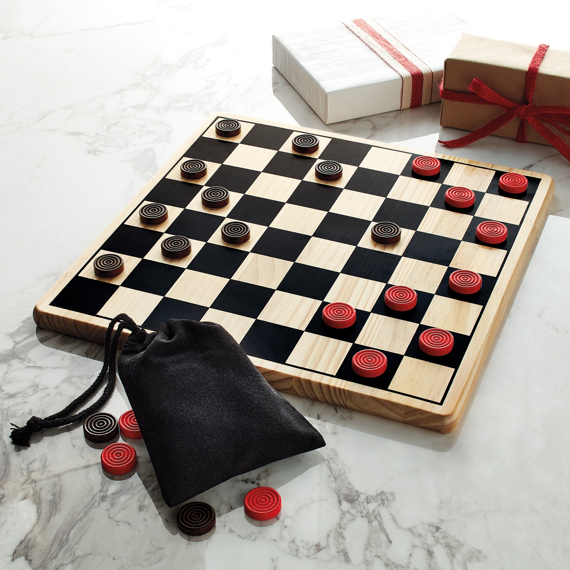 Wooden Checkers Set, , large