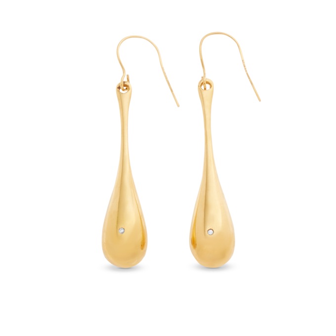 14K Gold Nano Diamond Resin Teardrop Earrings, , large