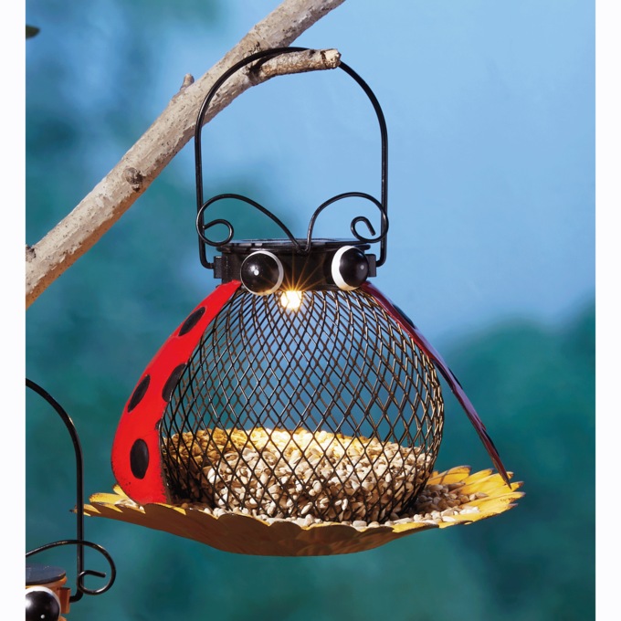 Solar Light Bird Feeder, Red, large