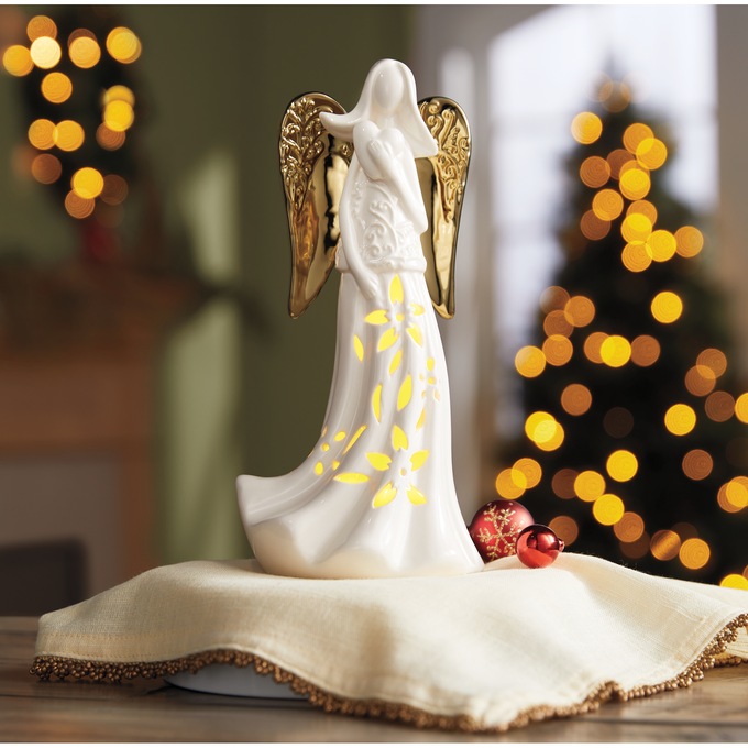 Lit Golden Winged Angel, , large