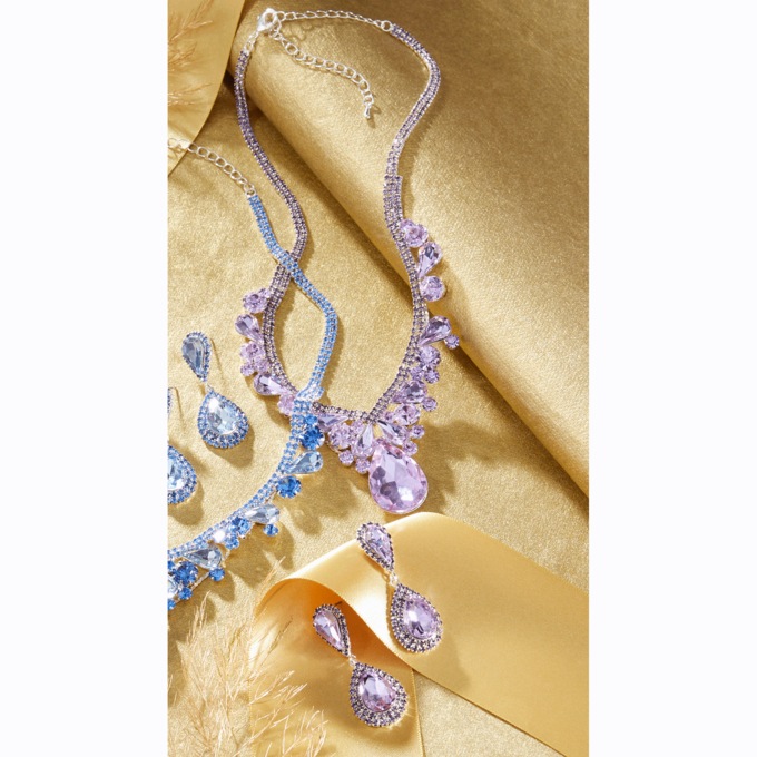 Crystal Teardrop Necklace & Earring Set, Lavender, large