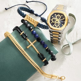 Men&rsquo;s Two-Tone Watch &amp; 4-Piece Bracelet Set, , large