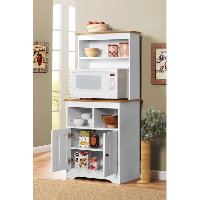 Katie Microwave Stand with Hutch, Oak White, large